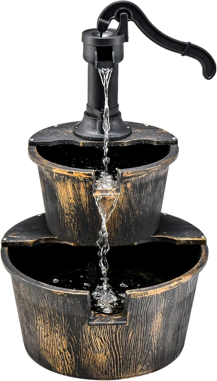 Fontanna Ogrodowa, Fontanna Zewnętrzna z Wodospadem w Beczce, z Pompą Cyrkulacyjną, Ozdobnym Kranikiem, Regulowanym Przepływem Wody