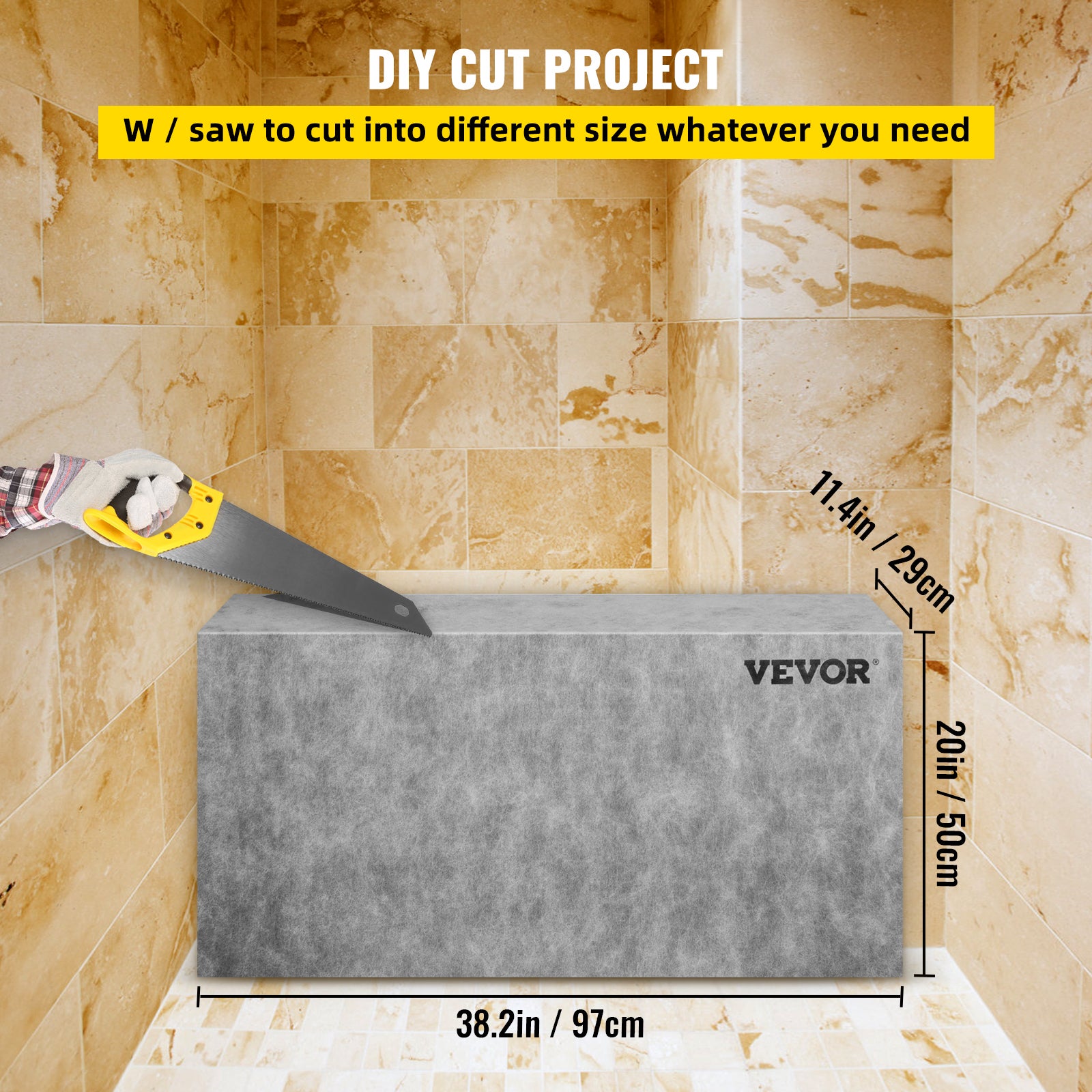 Banc de Douche Pret a Carreler VEVOR 97x29x50 cm Siege deAngle Etanche Composite EPS Repose-Pied Prefabrique Douche Italienne en Rectangle Charge 200 - 4