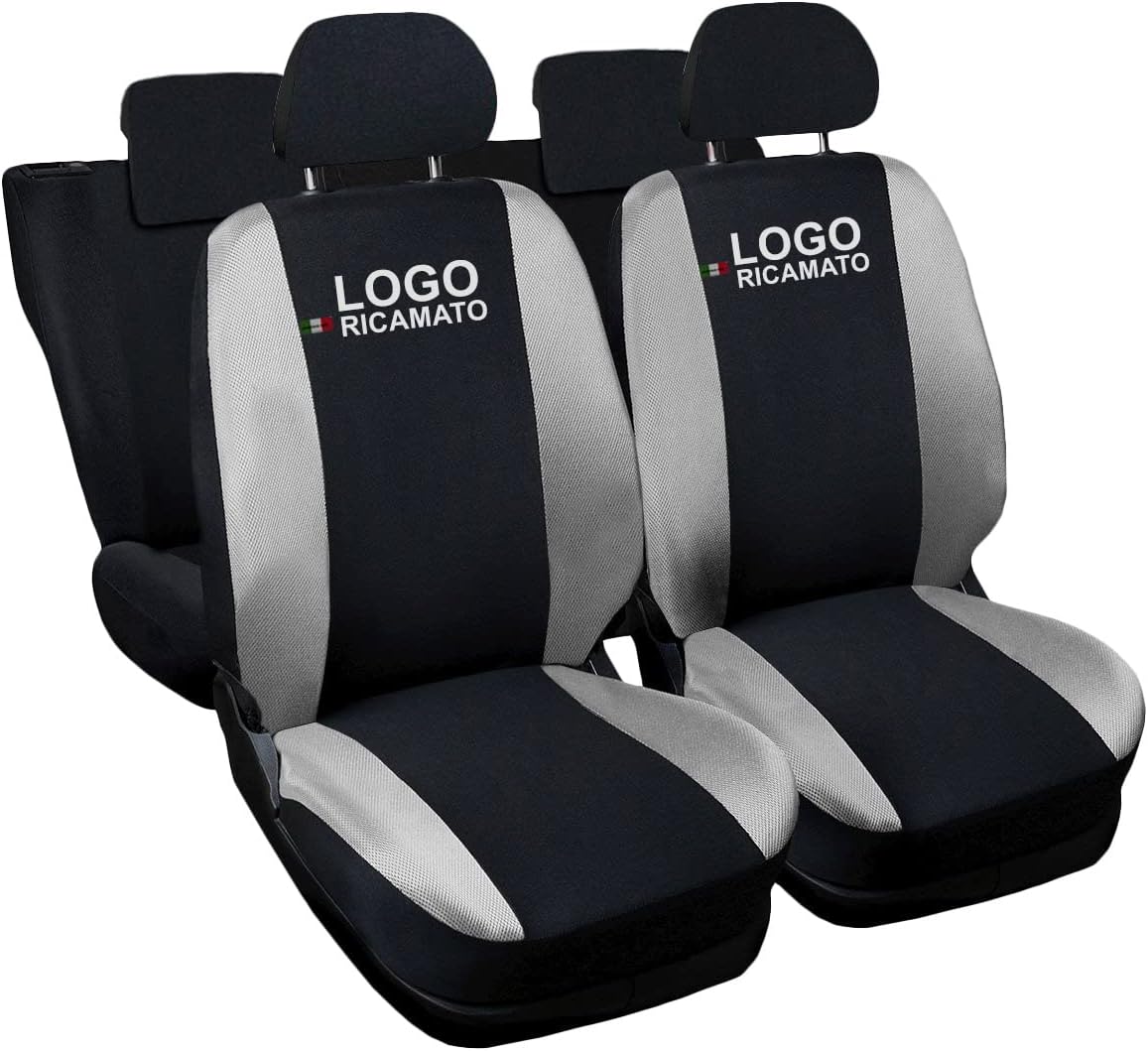 Coprisedili Completi Per Karl – Made In Italy In Tessuto Poliestere, Set Anteriore E Posteriore, Nero/grigio Scuro