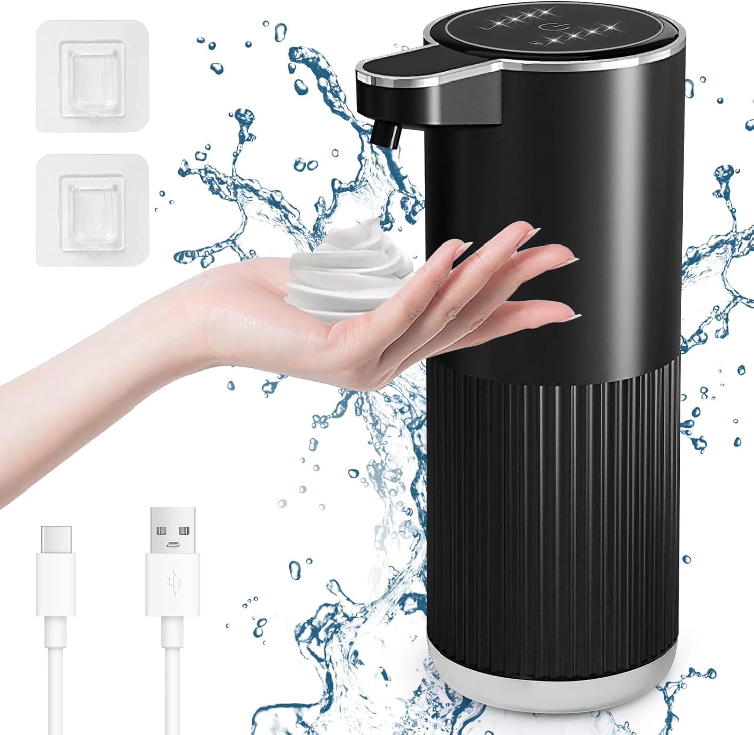 Automatyczny dozownik do mydła w pianie, 400 ml Elektryczny dozownik do mydła ścienny, wyświetlacz baterii, 4-stopniowa regulacja objętości piany