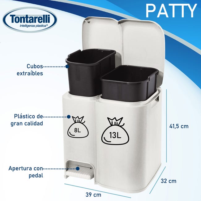 Pattumiera Differenziata Tontarelli Patty 2 - 13+8 Litri, Colore Grigio Per Cucina - Foto 7