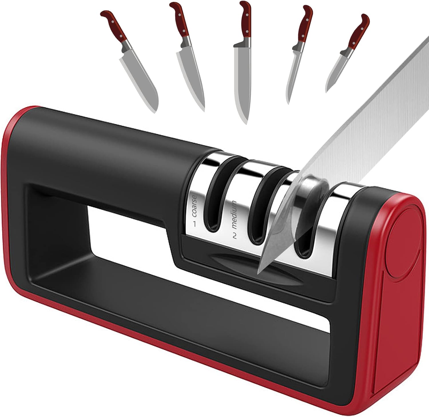 Ostrzałka do noży kuchennych, profesjonalna ostrzałka do noży 3 w 1 z antypoślizgową podstawą, system ostrzenia z powłoką diamentowo-wolframową