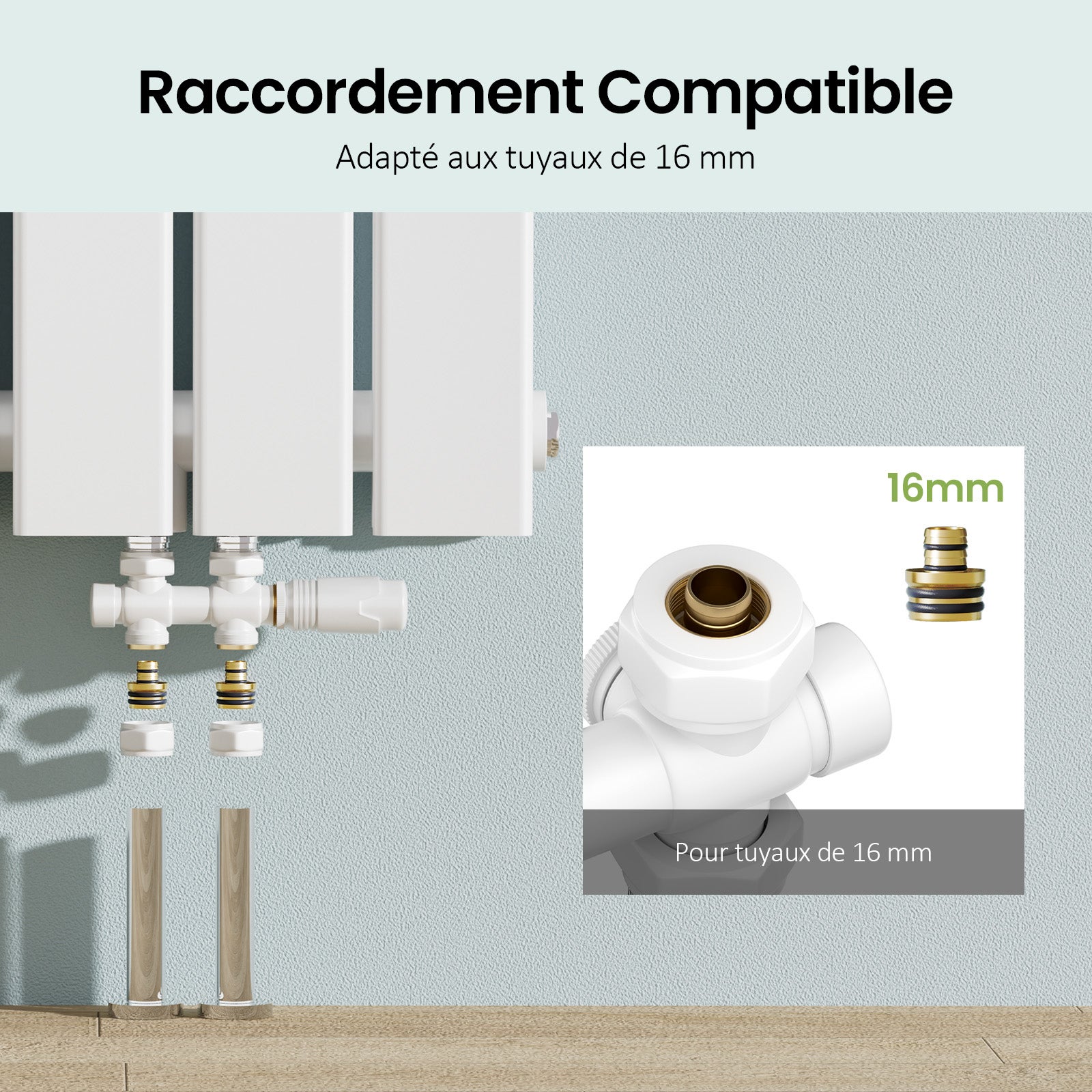 Kit válvula termostática radiador para baño – Válvula de radiador Blanca – Compatible tubos 16mm - 4