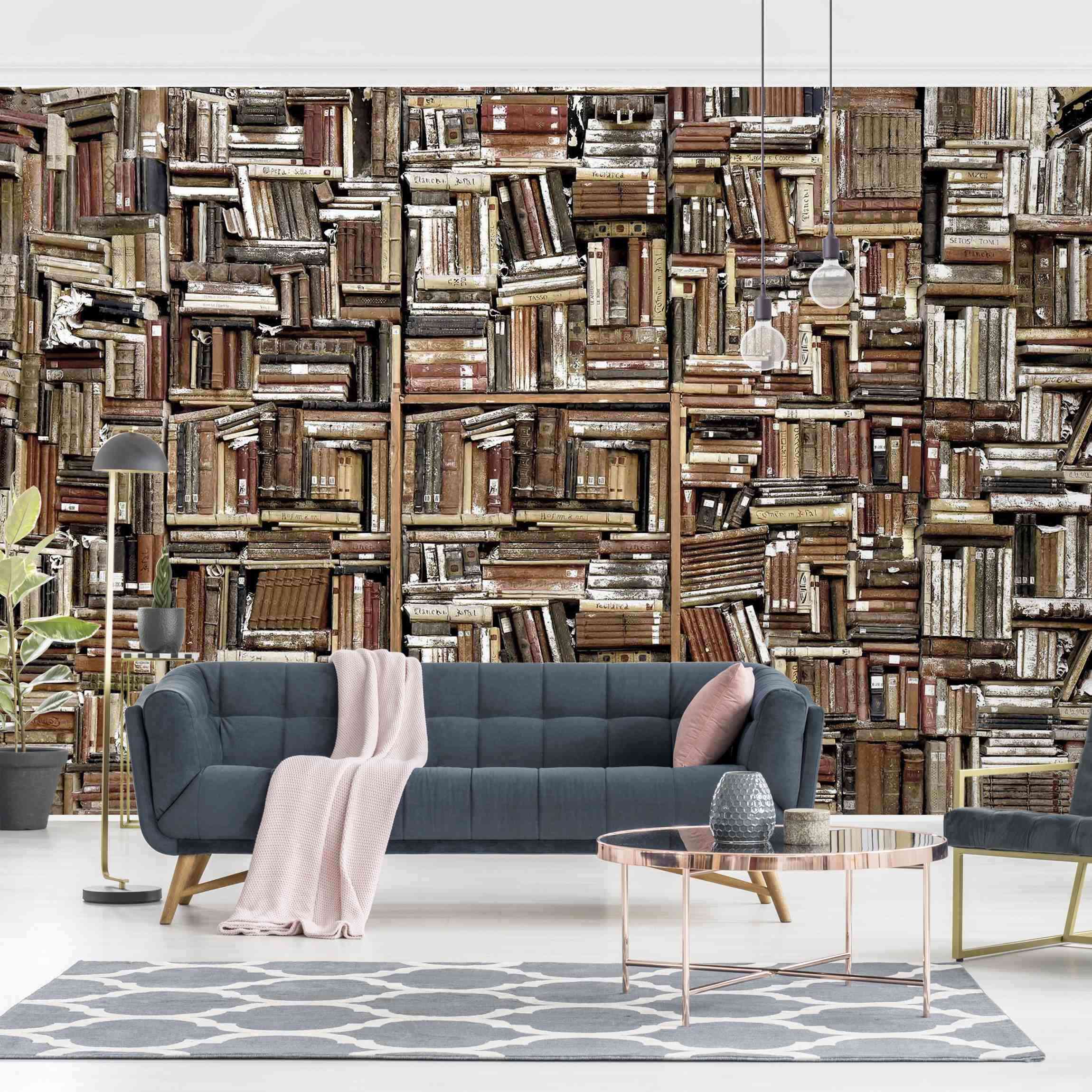 Papel pintado fotomural estampado shabby chic vintage muro de libros 104 - salón dormitorio cocina pasillo - tnt 288 x 190 cm premium