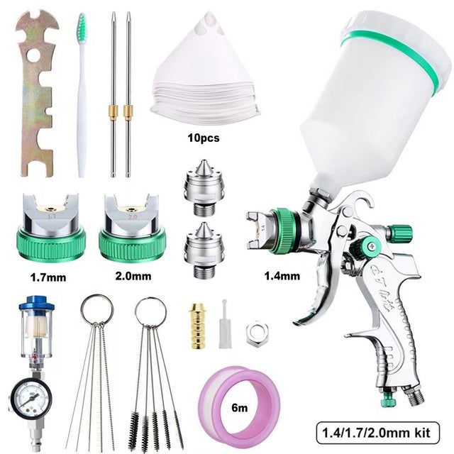 A pistola de pintura profissional HVLP, equipada com bico e capacidade de 600ml,é adequada para pintura automotiva e de interiores