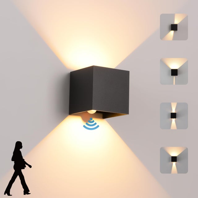 Applique murale LED intérieure/extérieure avec capteur de mouvement, 12 W, applique murale extérieure étanche IP65, éclairage mural blanc chaud 3000K