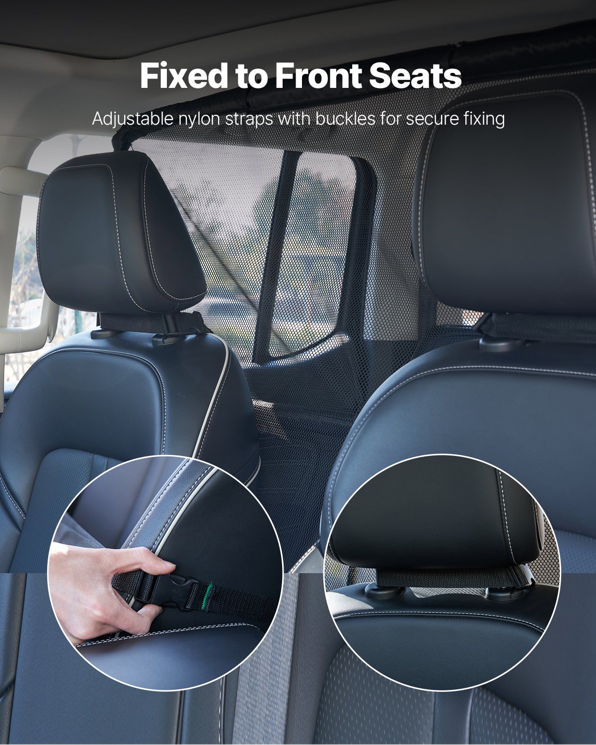 Barrera Perro,Separador VEVOR 50 pulgadas Asiento Frontal,Barrera Mascotas de Malla Transparente,Barrera Universal para Berlina,Camión,SUV,Negro - 6