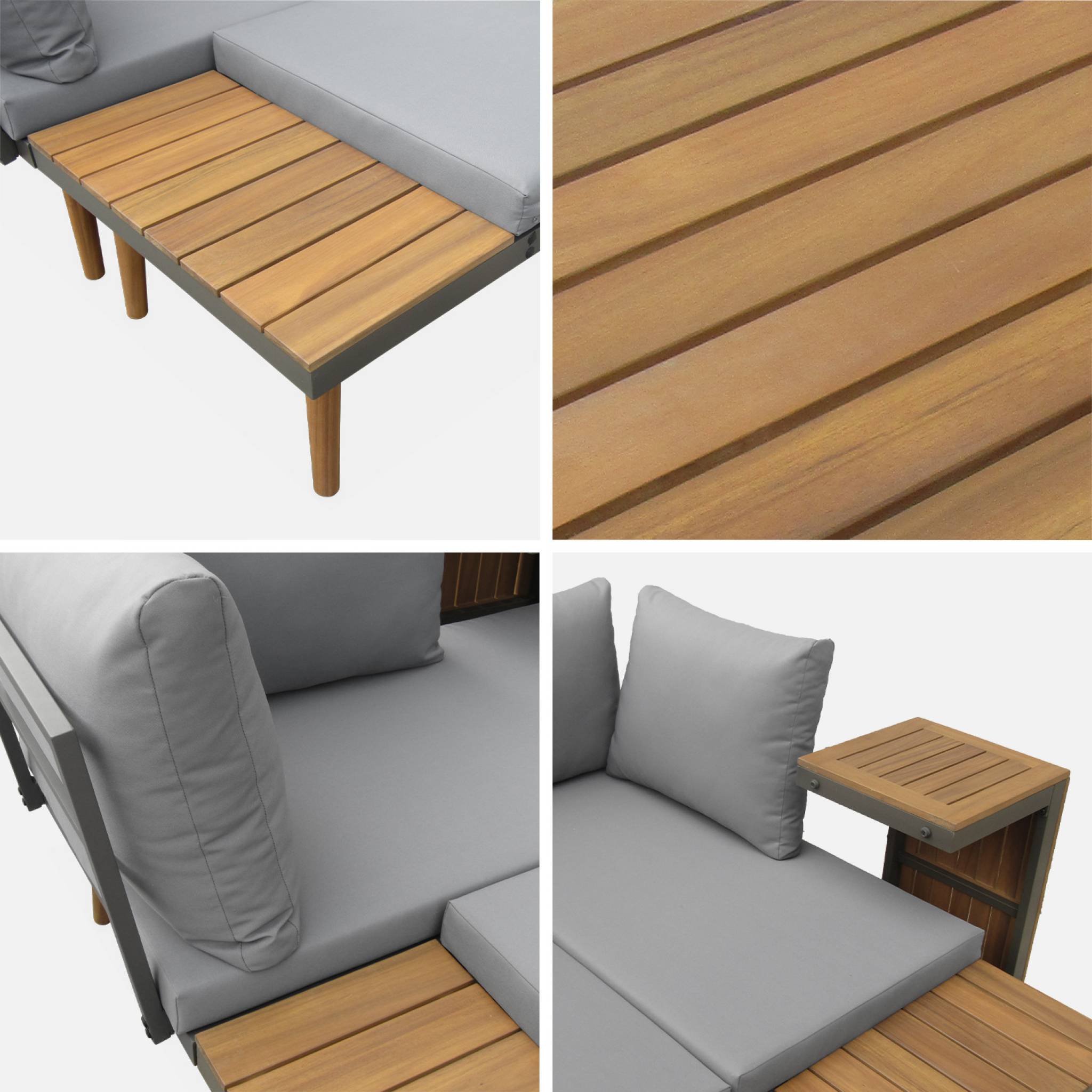 Salon de jardin anthracite et gris modulable en aluminium et bois d'acacia. 4 places. Sao Paulo. 140 x 68 x 65cm SAO - 7