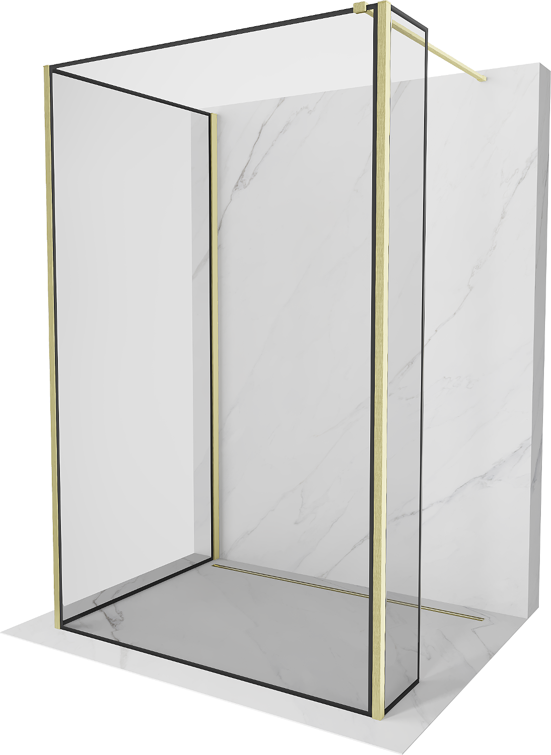 Mexen Kioto ścianka prysznicowa Walk-in 140 x 100 x 30 cm, czarna ramka, złota szczotkowana - 800-140-100-221-55-70-030