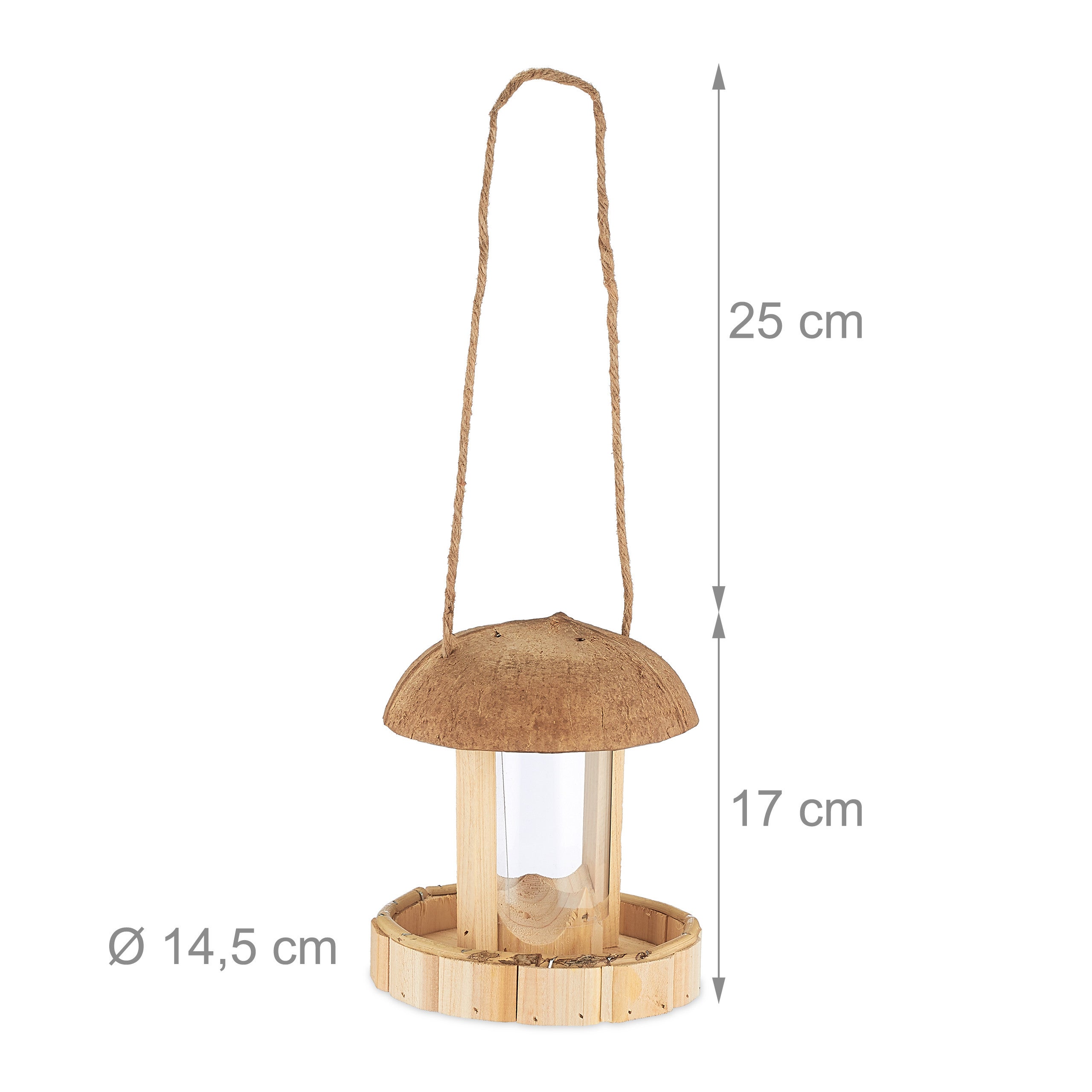 Relaxdays mangeoire à oiseaux en bois, à suspendre, Abris pour balcon & jardin, fait main, HxD: 17 x 14,5 cm, nature - 4