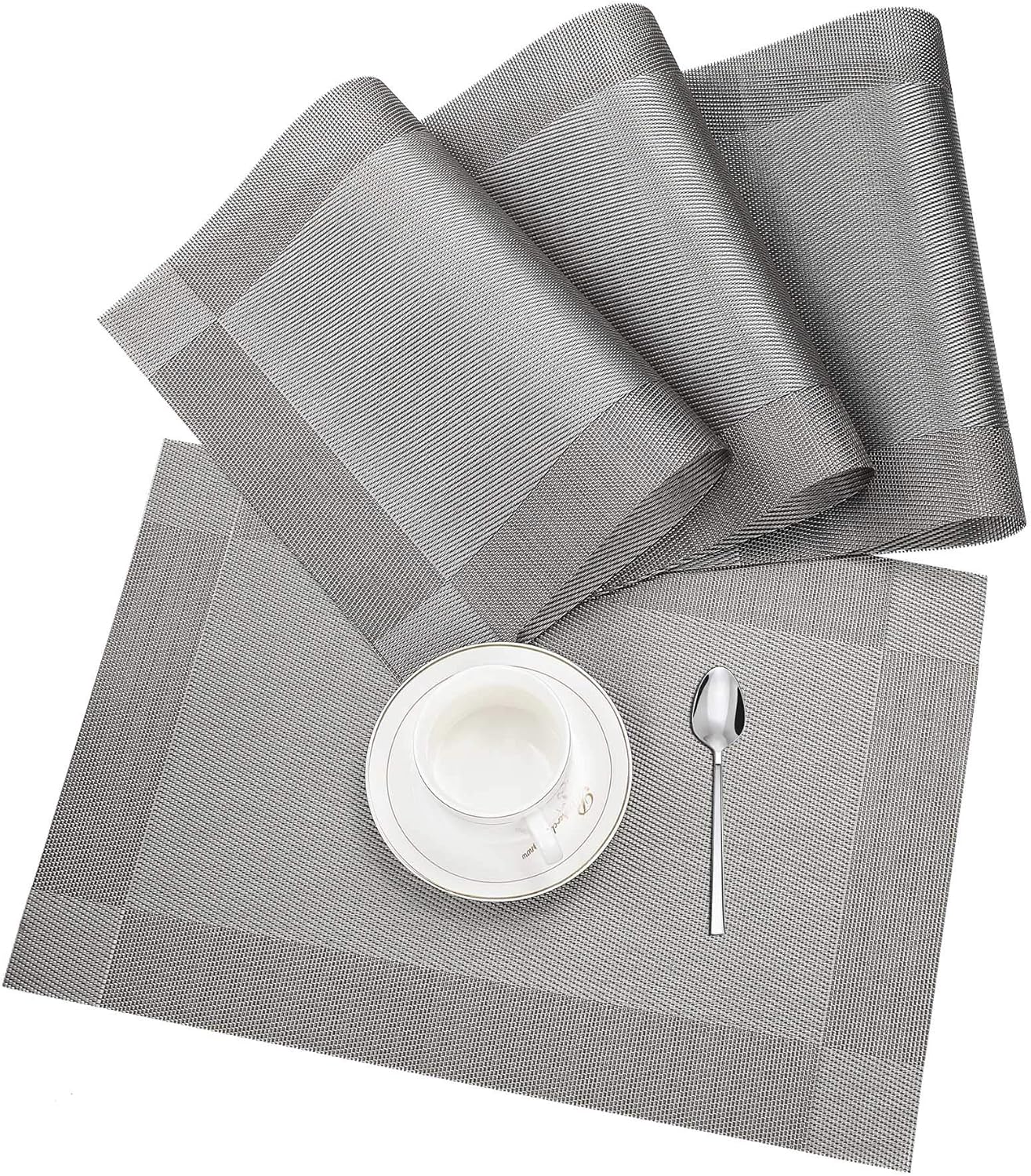 LEMROE Placemats Set Lot de 4 Lavables PVC Tapis de Table Antidérapantes Résistant à la Chaleur - Gris - 2