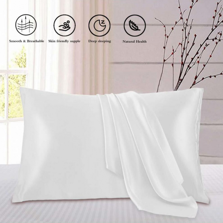 Taie d'oreiller en soie de mûrier naturelle, Soie, blanc clair, Standard - 4