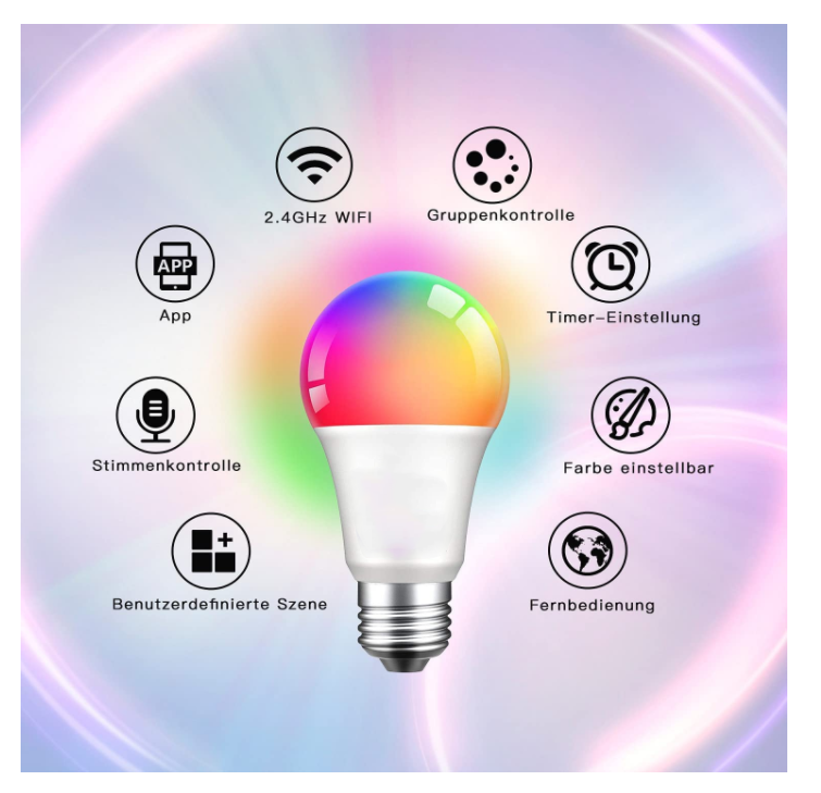 Alexa Ampoule LED intelligente E27 9 W RGBCW Changement de couleur