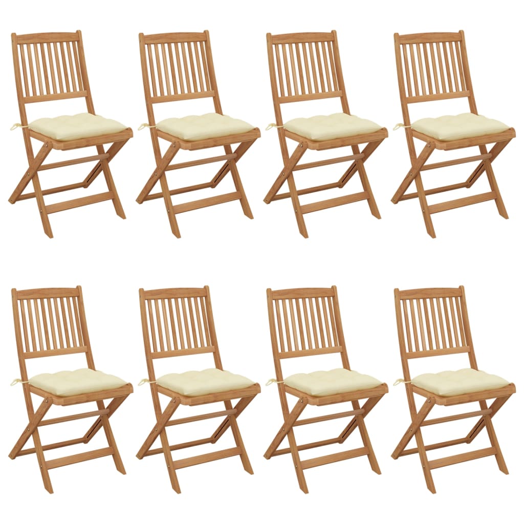 Chaises de jardin pliantes 8 pcs et coussins en bois d'acacia massif - COMFORTXL - 2