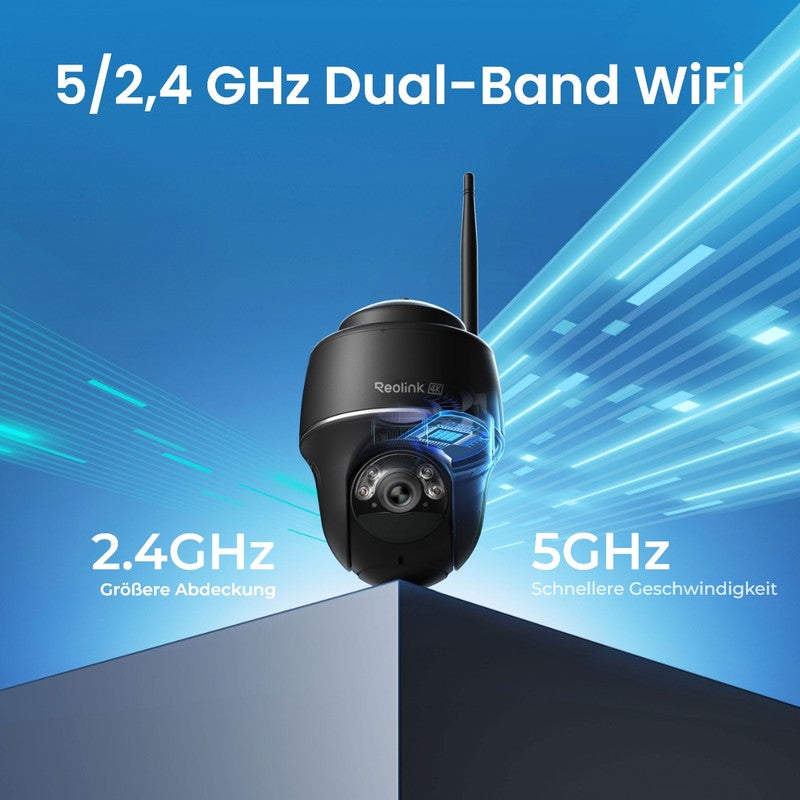 Caméra de surveillance 4K 8MP 2,4/5GHz WiFi batterie PT sans fil, +SP, Reolink, Noir - 3