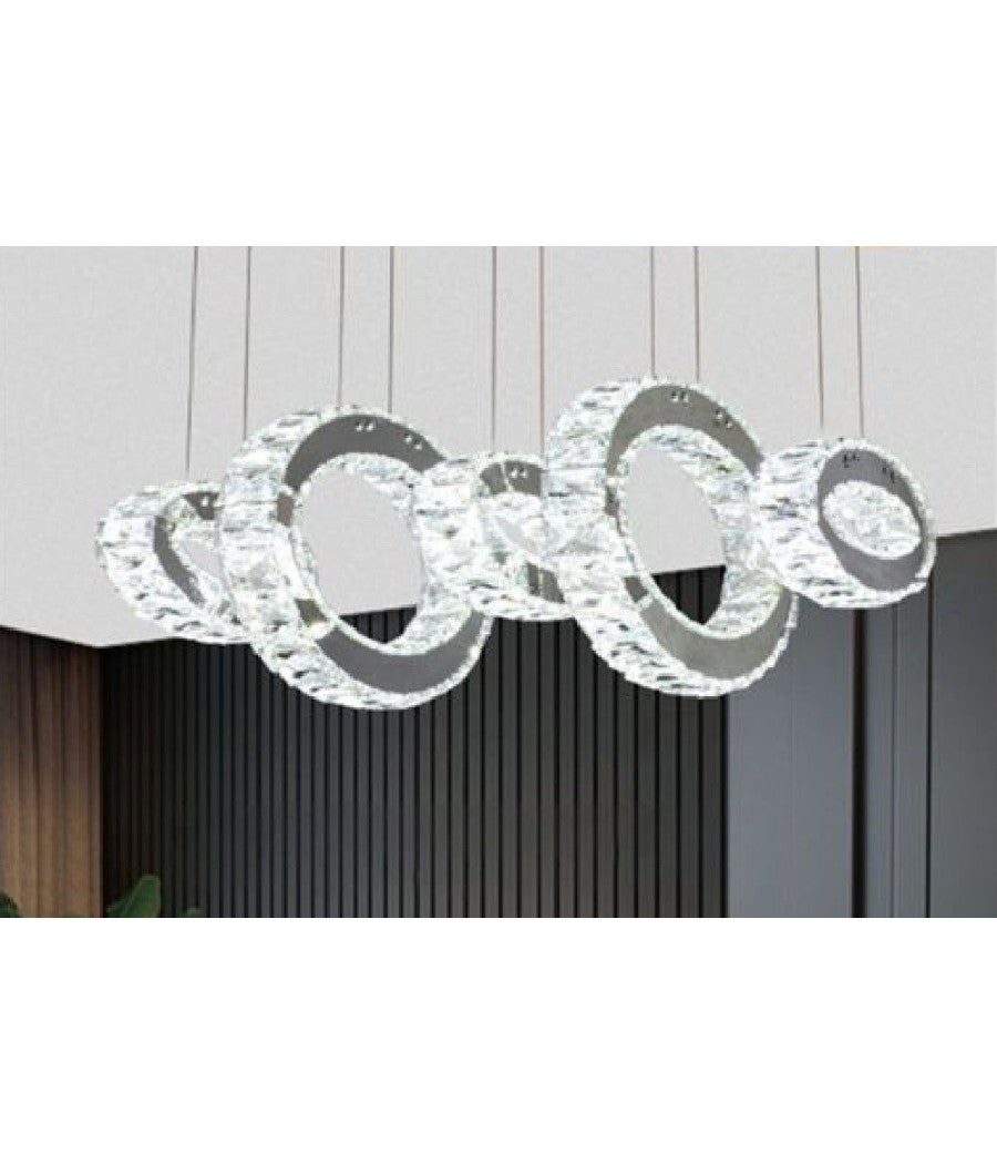 Trade Shop - Lampadario Led A Sospensione 42watt 5 Anelli Con Cristalli Luce Fredda 8000k B58 - - 3