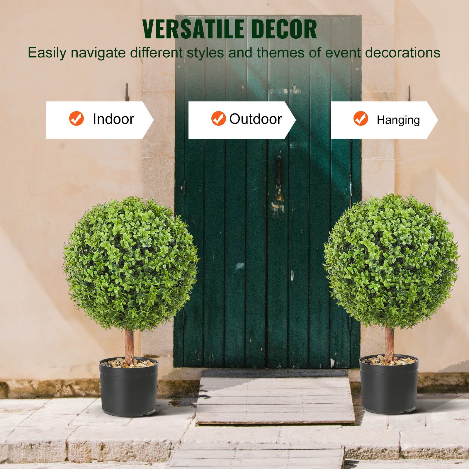 Boule de buis artificielle SucceBuy, lot de 2 topiaires 559 mm, largeur 365 mm, plantes déco avec papillons, intérieur extérieur - 3
