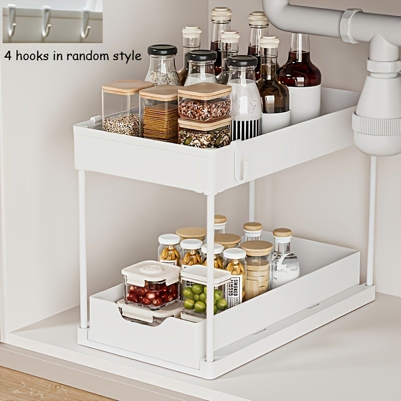 Organiseur sous évier, organiseur pour armoire de salle de bain, panier coulissant à 2 niveaux, paniers de rangement multi-usages pour salle de bain - 2