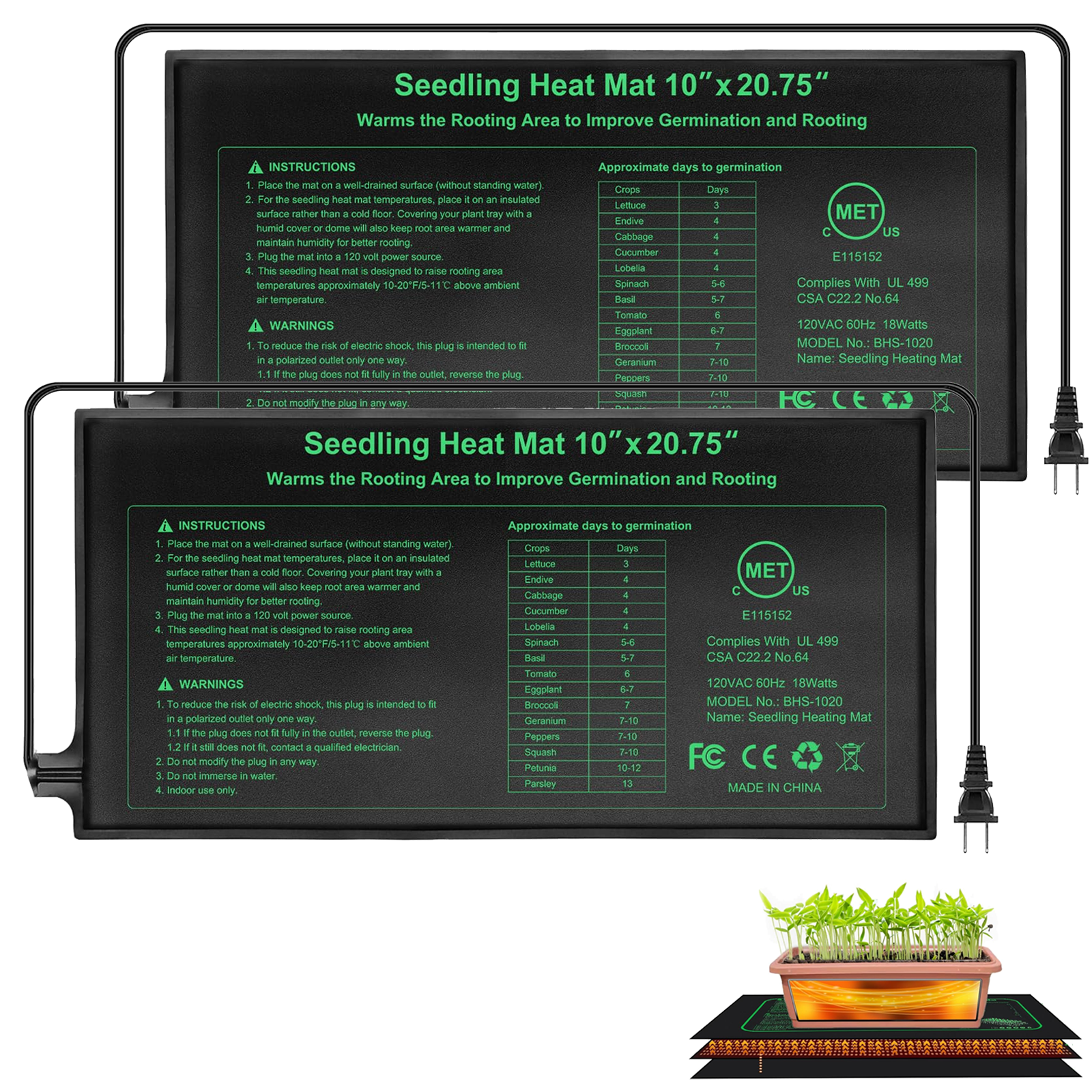 Maty grzewcze do sadzonek, poduszka grzewcza hydroponiczna, wodoodporna mata grzewcza do roślin, rozsadnik, szklarnia, 2 sztuki