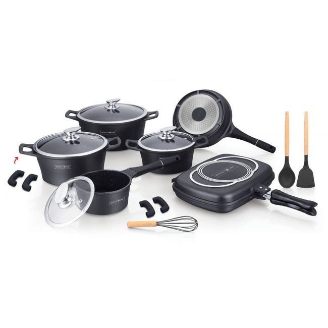 Lot45 Set Di Pentole In Ghisa Da 7 Pezzi – Include Pentole, Padelle, Piastra, Manico, Supporto E Cassetta In Legno, Per Cucina Interna Ed Esterna