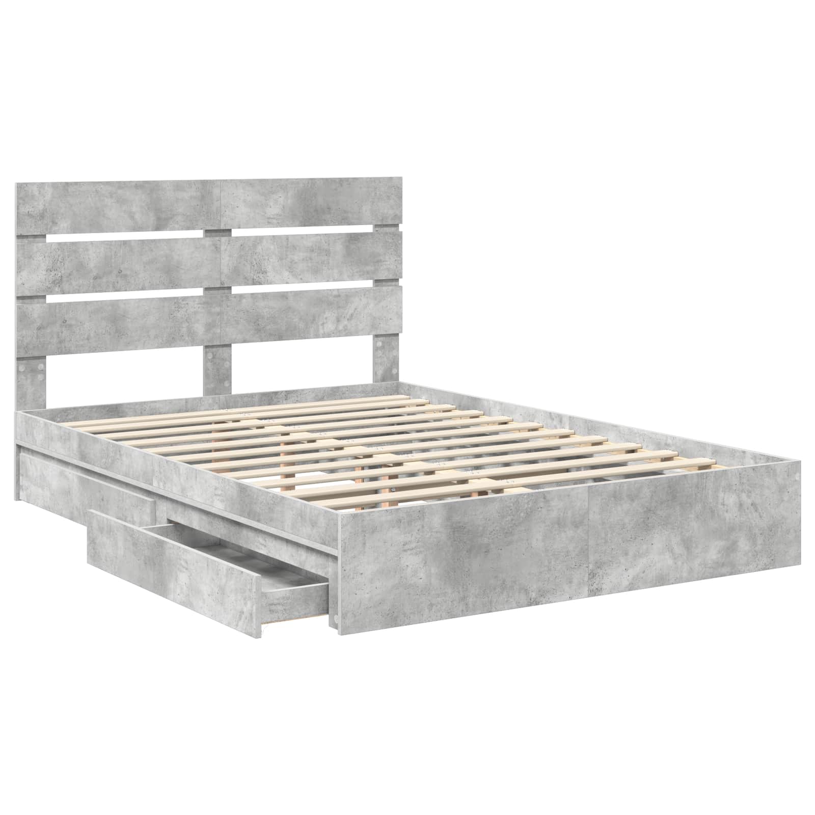 Lit avec rangement gris béton 150 x 200 cm panneau de bois - 5