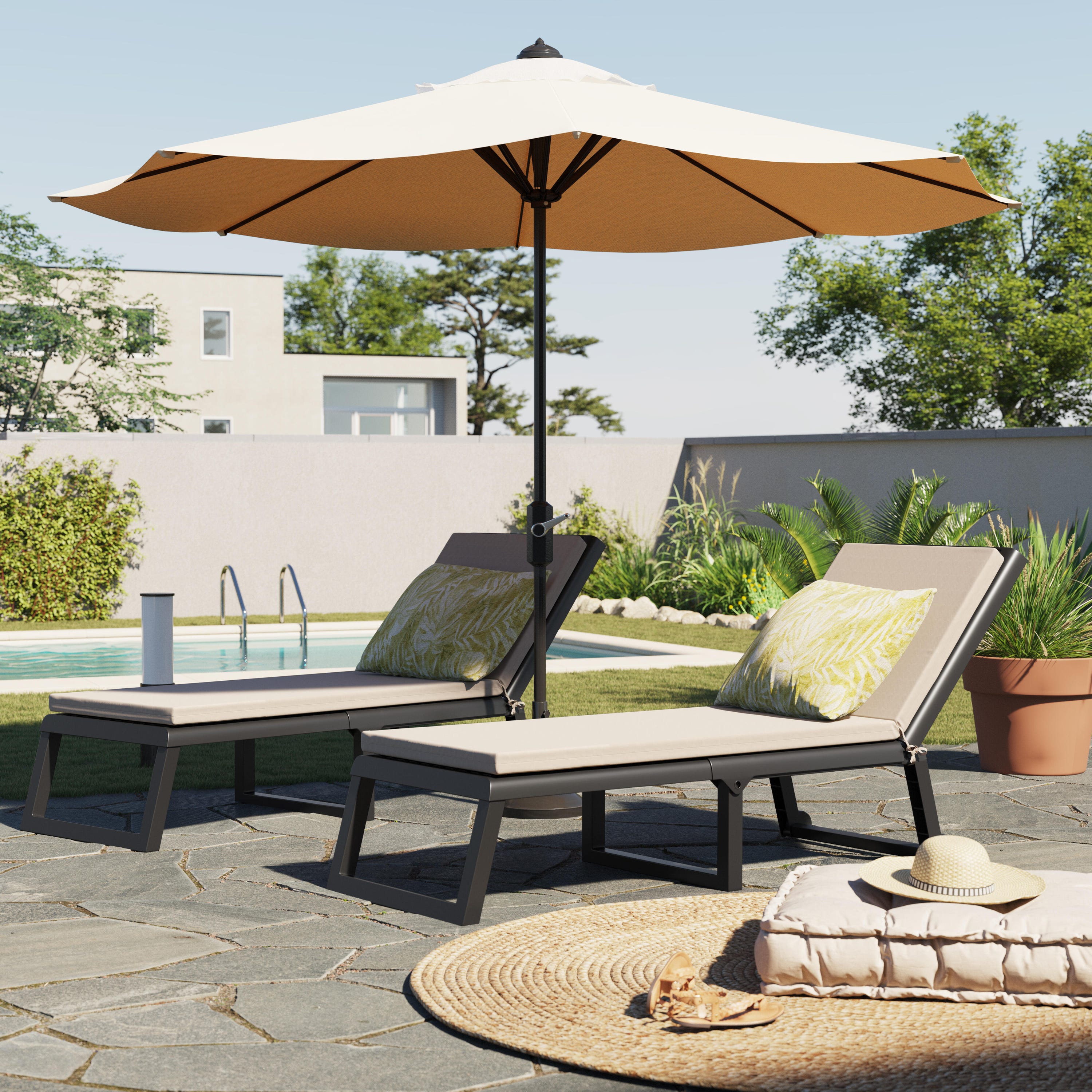 Poduszka na leżak z olefiny w kolorze beżowym 60x190 cm