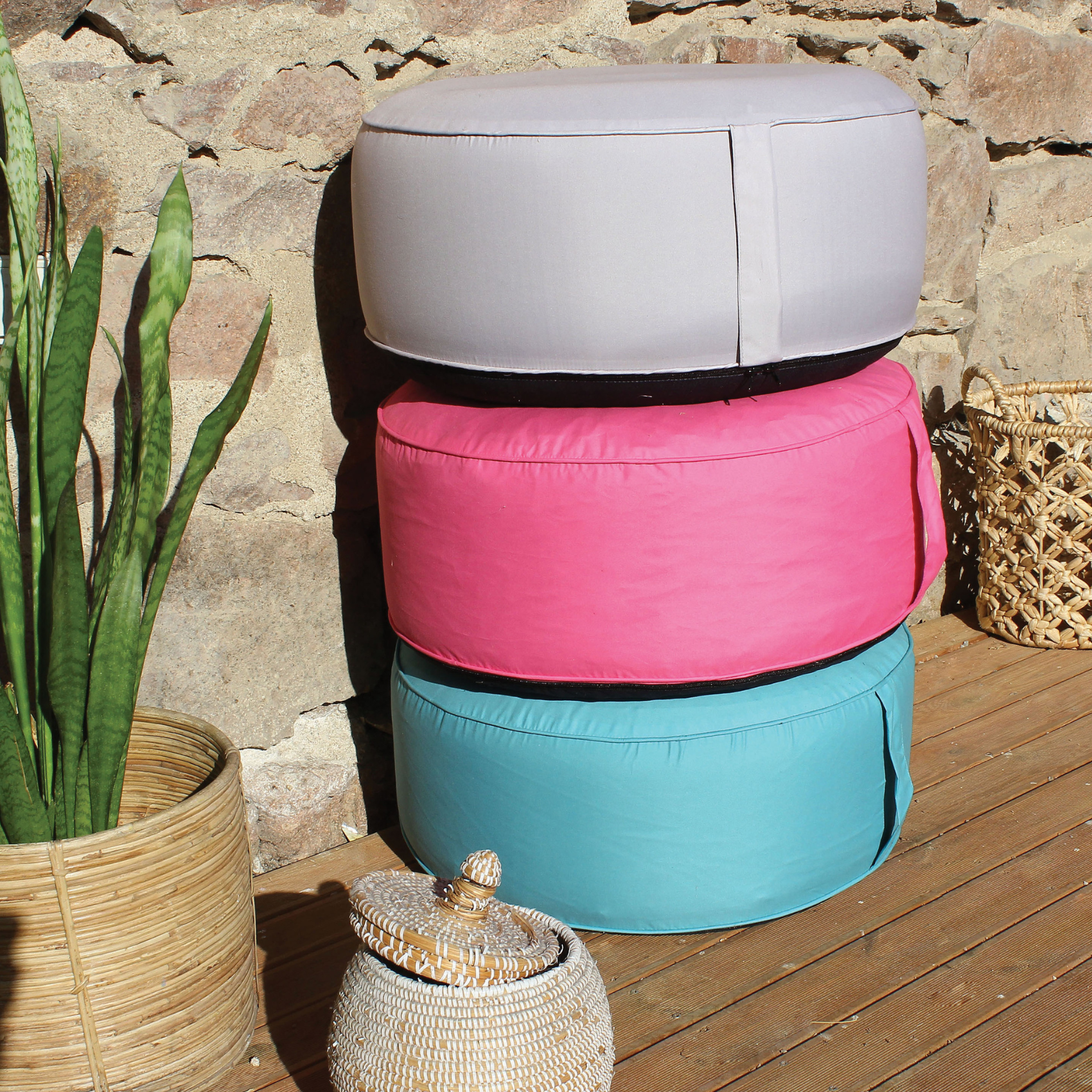 Pouf gonflable extérieur - Naturel - 25x50 cm - 2