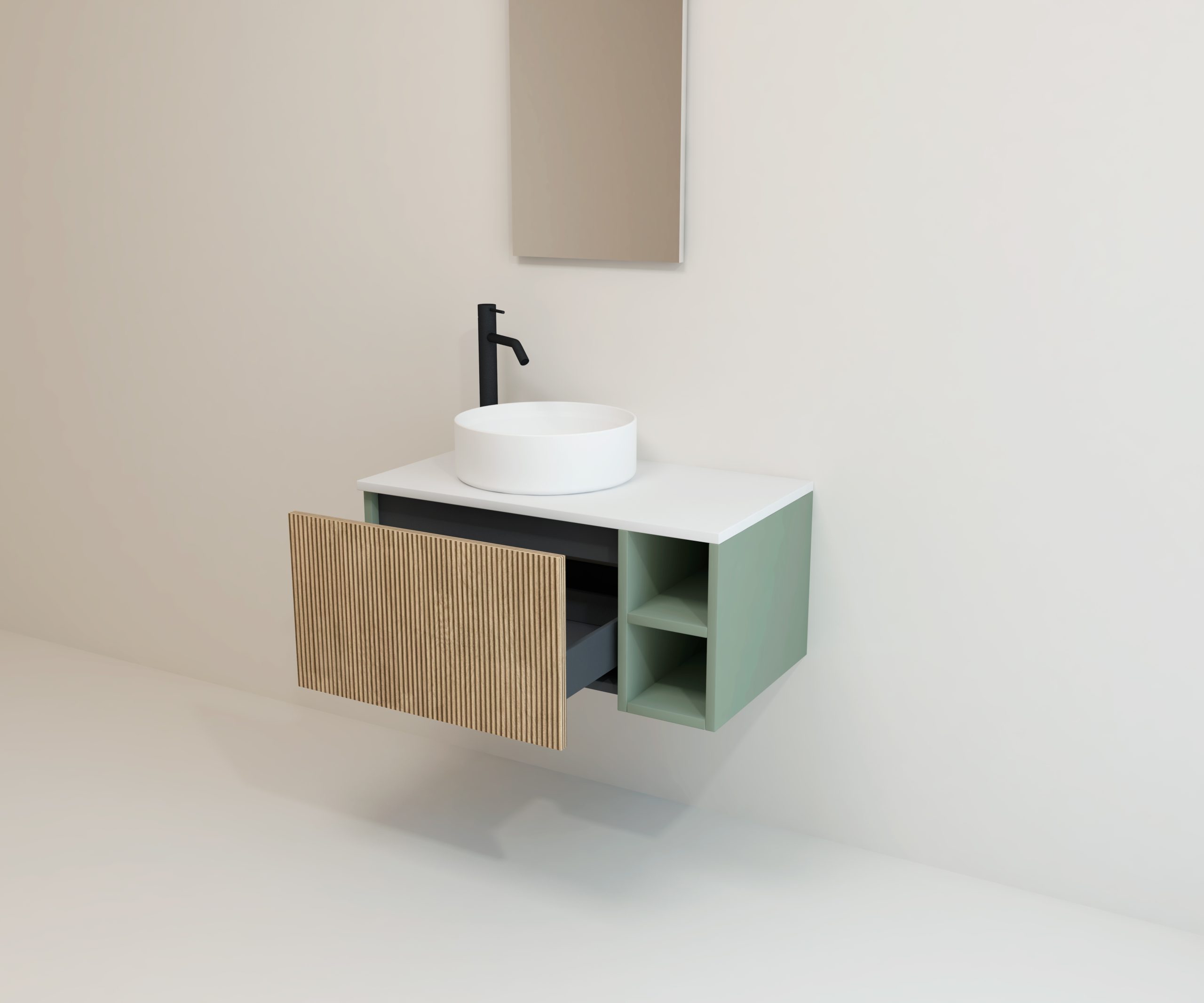 Ensemble de meuble de salle de bains Avantarea CHALAIN vert argile 80 cm + lavabo + miroir Alma - 5