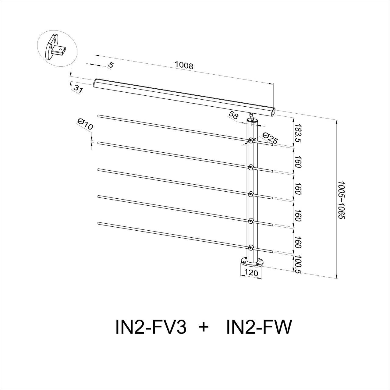 Garde-corps aluminium 100 cm - Rampe d'escalier noir mat - Intérieur & extérieur - Idéal pour entrée de maison ou jardin - 3