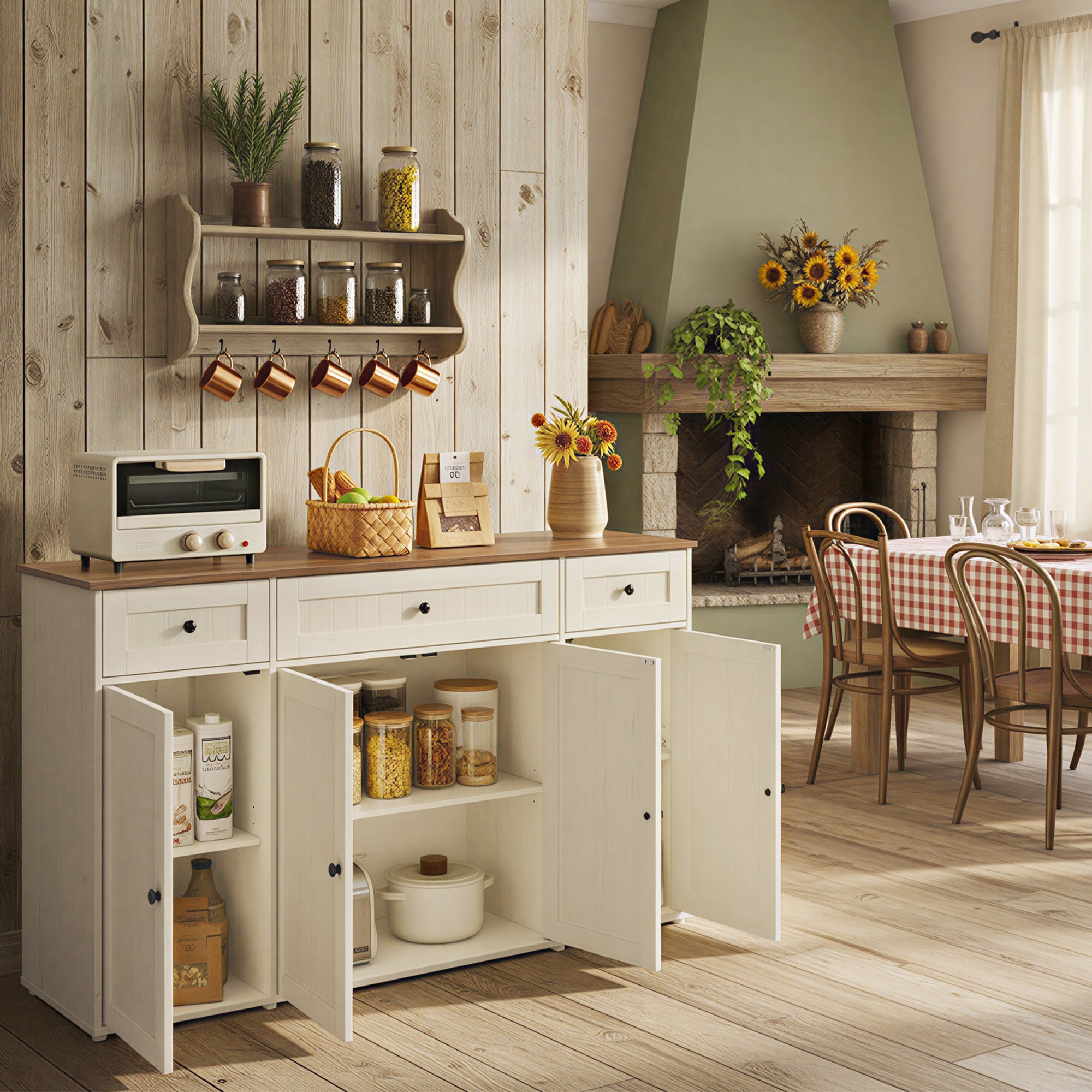 Buffet, Snapsemble Montage Super Rapide, Meuble de Cuisine avec Plan de Travail, Blanc et Marron - 3