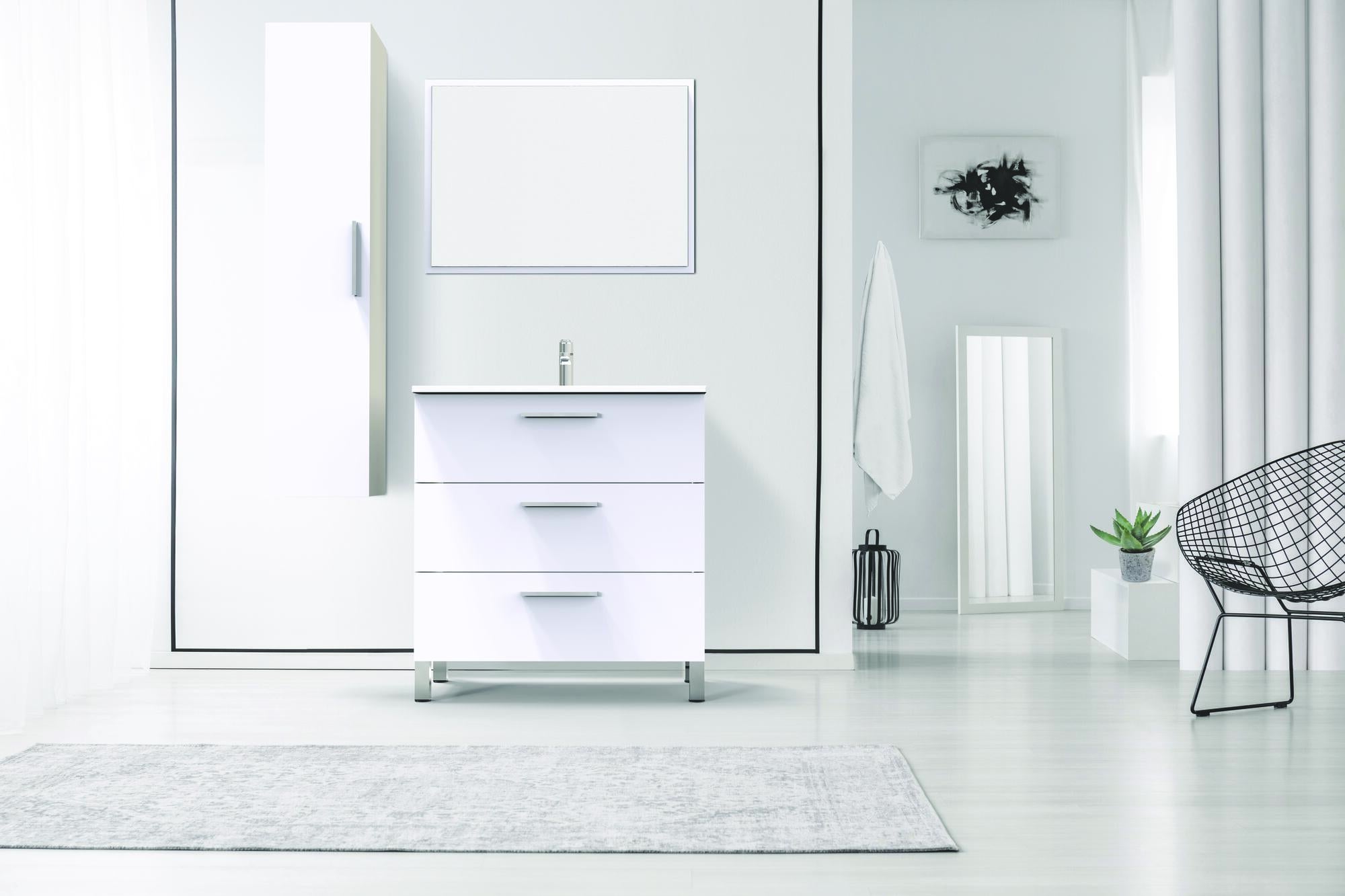 Meuble Salle De Bain NEMOO – Plan Céramique Double Vasque 120 Cm Avec 3 Tiroirs | Finition Vert D’Eau Laqué Mat