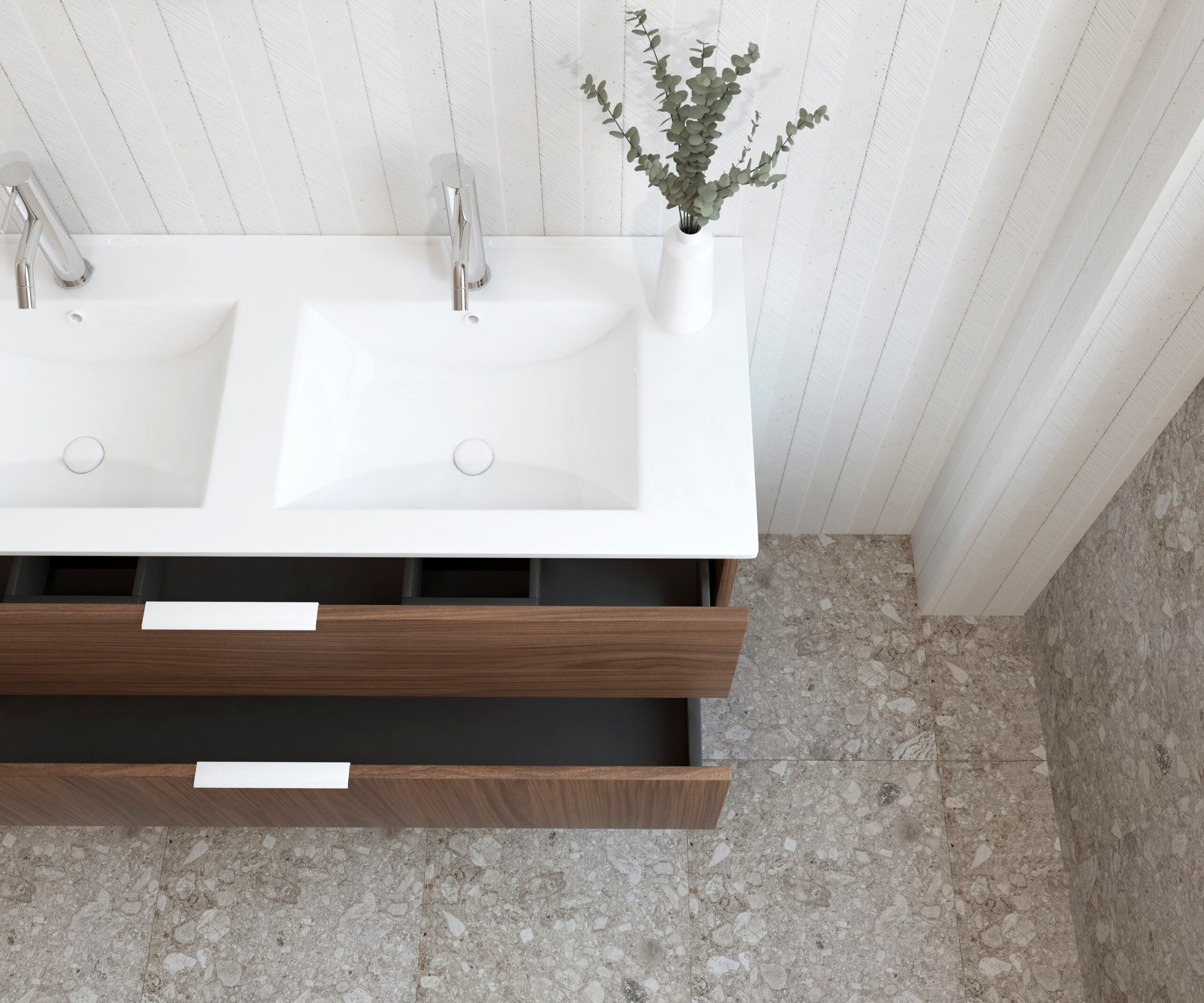 Ensemble de meubles de salle de bain Mapau SAVART, noyer, 120 cm + double vasque + miroir rond - 5