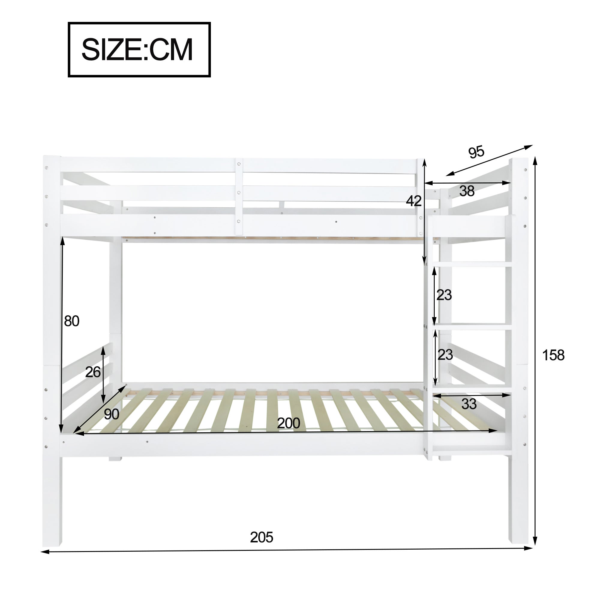 Lit superposé pour enfants avec échelle d'angle à trois niveaux et protection contre les chutes, cadre en pin, blanc, 90x200cm - 3