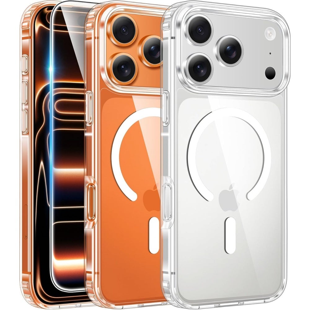 Homivana Etui 17 Pro Max Magnetyczne Przezroczyste, Szkło Hartowane w Zestawie, MagSafe, Ultracienkie Nieżółknące, Wstrząsoodporne