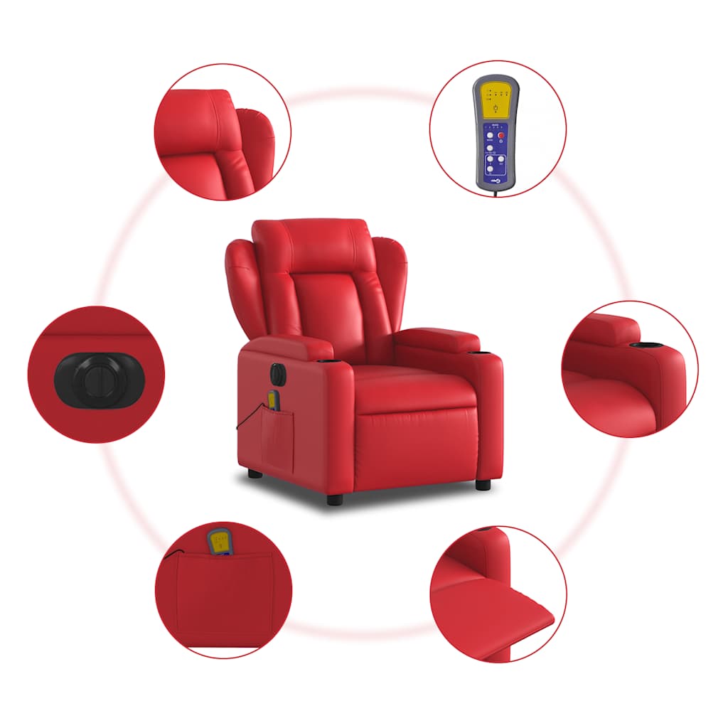 Maison Exclusive - Sillón de masaje reclinable eléctrico de cuero artificial rojo - 8
