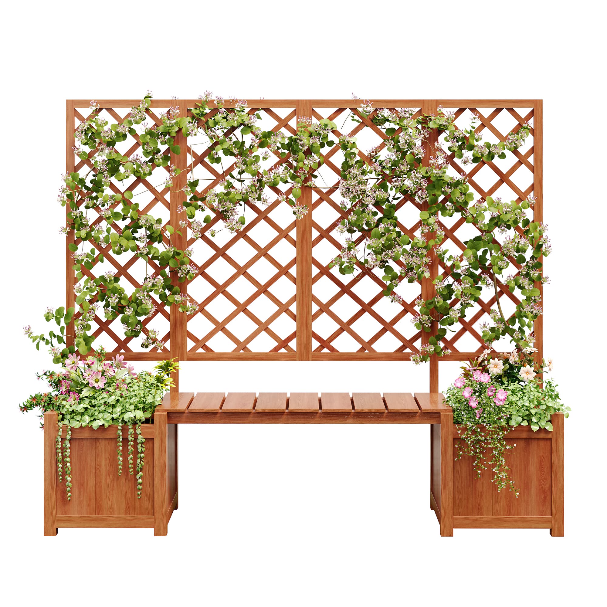 Jardinière Bois Massif Brun Sapin, Treillis pour Plantes Grimpantes avec Assise, Bac à Fleurs Grande Capacité pour Jardin, Cour et Terrasse - 7