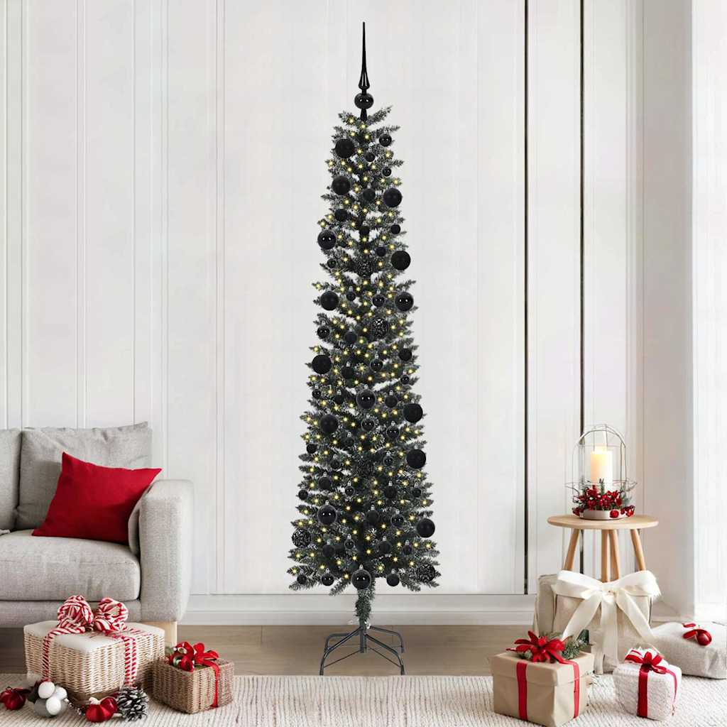SHareconn Sapin de Noël artificiel floqué de neige de 2,3 m avec télécommande, 470 lumières RVB multicolores pré-éclairées, branches de neige