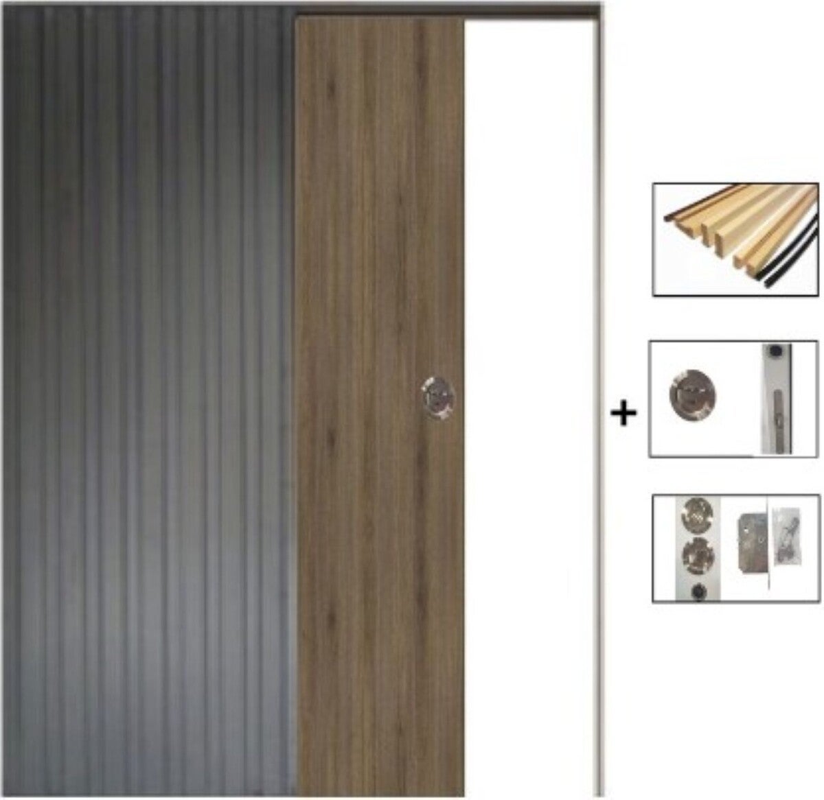 Porte Coulissante Décor Noyer Light Walnut H204 X L73 Cm,galandage, Kit Finition Gd Menuiseries - 2