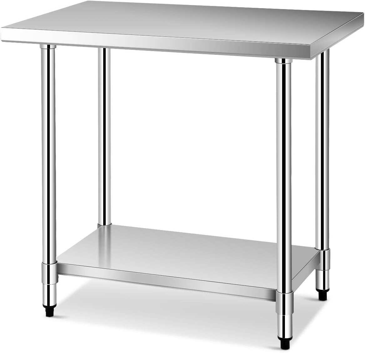 Stół Roboczy do Kuchni ze Stali Nierdzewnej z 2 Półkami, Profesjonalny Stół Roboczy do Kuchni (91.5 x 61 x 90 cm)