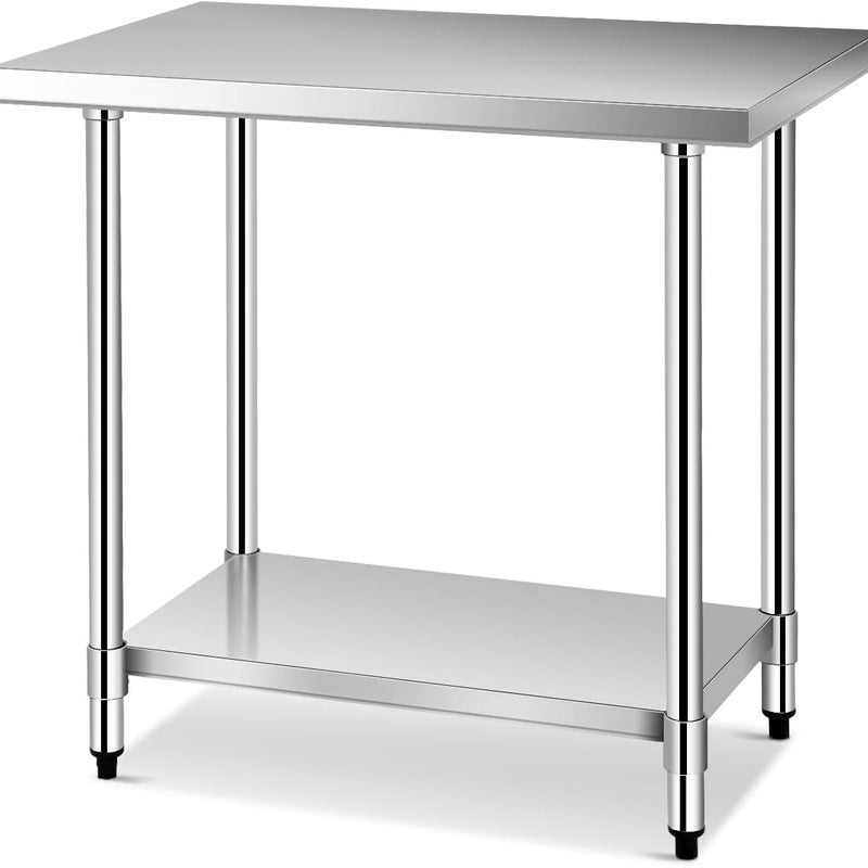 Stół Roboczy do Kuchni ze Stali Nierdzewnej z 2 Półkami, Profesjonalny Stół Roboczy do Kuchni (91.5 x 61 x 90 cm)