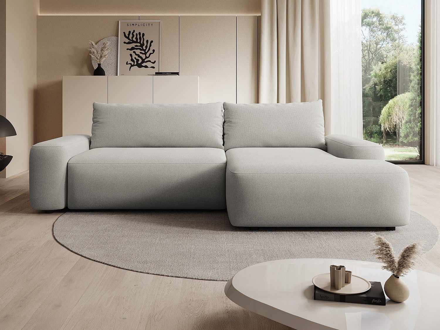 Canapé D'angle Rio Convertible Avec Coffre En Tissu - Angle Droit, Gris Clair - Canapé