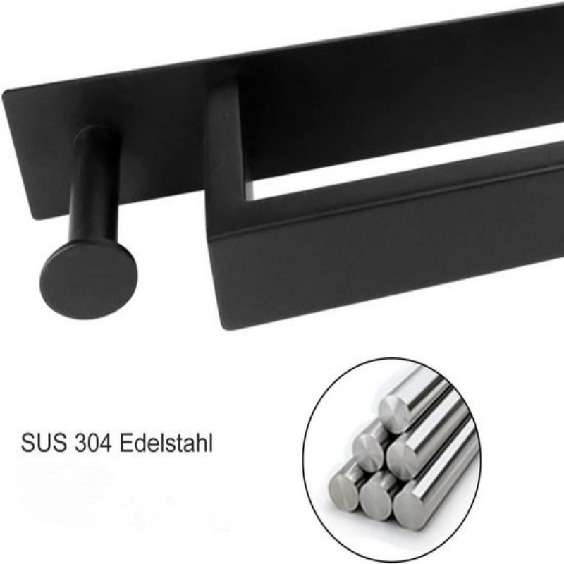 Barra para toallas de acero inoxidable negro sin perforación, 40 cm con ganchos, capacidad de carga de 10 kg - 5