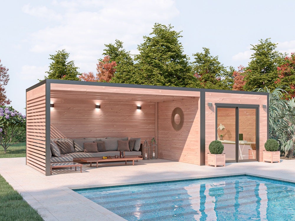 Pool House DESIGN 24m2 - Bois Douglas épaisseur 55mm - Baie coulissante Alu GROSFILLEX - Toiture Bacacier avec voliges - 2
