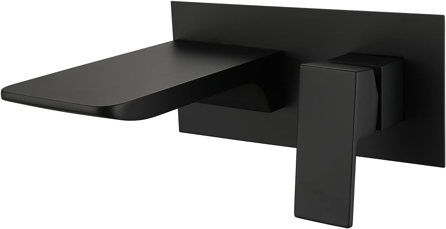 Bateria łazienkowa, mosiężna bateria wannowa typu wodospad, bateria zlewozmywakowa ścienna (czarna)