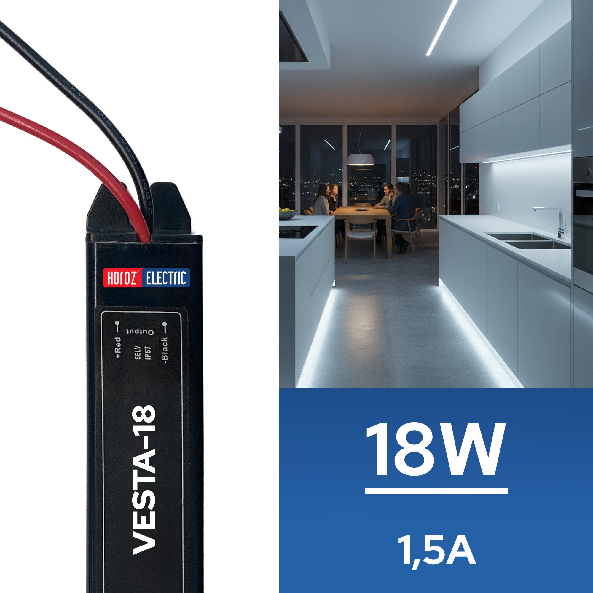 Zasilacz LED hermetyczny SLIM wodoodporny IP67 12V 1,5A 18W VESTA-18 HOROZ