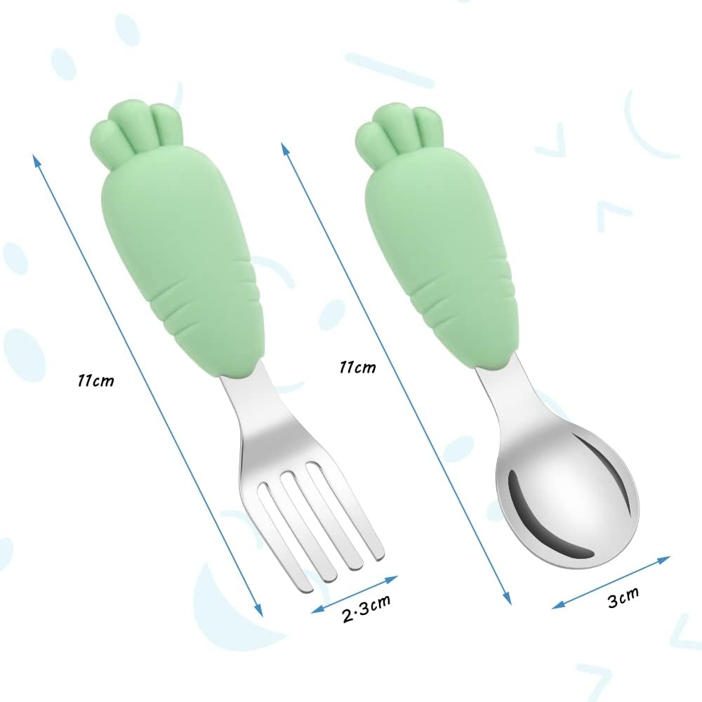 Bloomsworld Set Posate Per Bambini Da 8 Pezzi - 4 Forchette E 4 Cucchiai In Acciaio Inox Con Manico Ergonomico - Prive Di BPA