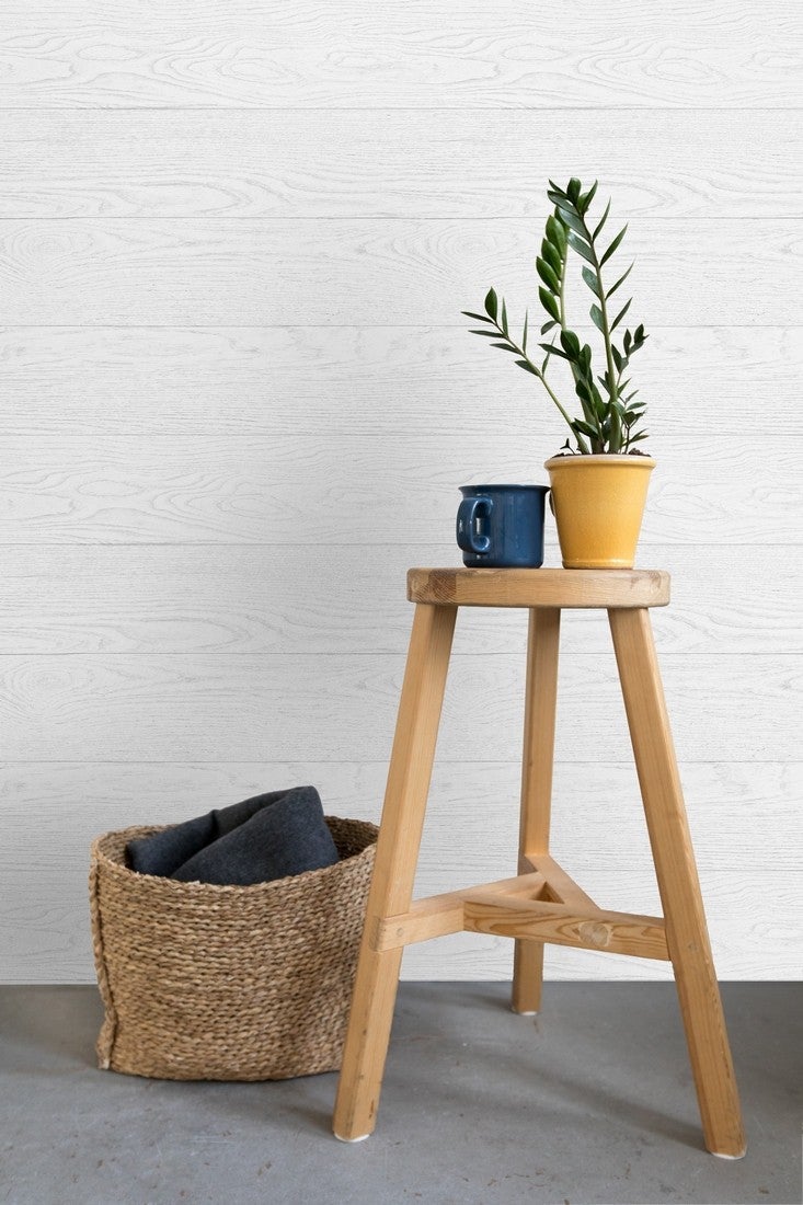 Papel pintado vinílico ecológico de listones tablas de madera blanca en relieve - porto ancora 679713 de gaulan - rollo de 10 m x 0,53 m