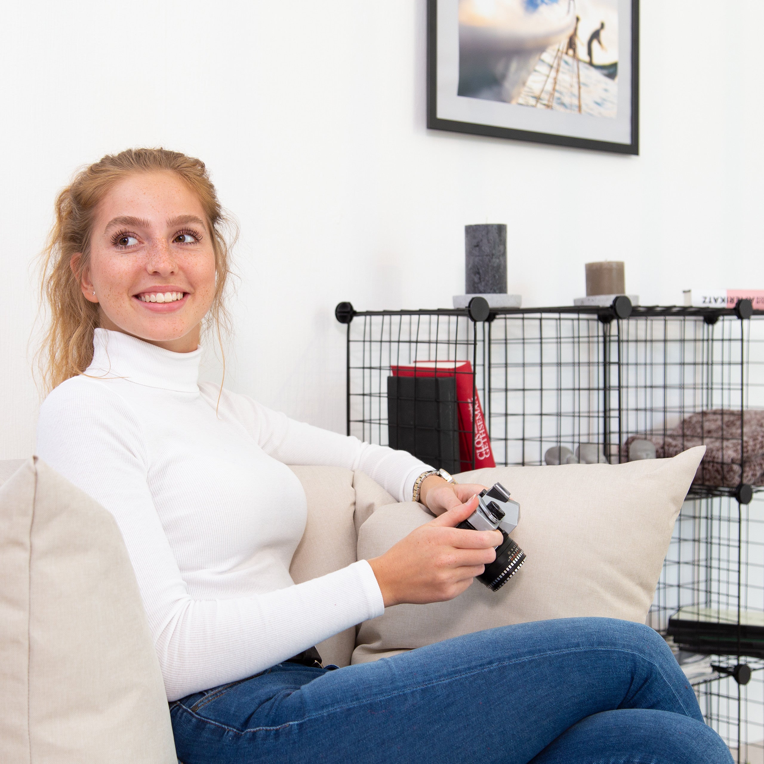 Étagère modulable grille treillis 9 cubes compartiments DIY métal meuble rangement grillage 30x30 cm, noir, Relaxdays - 7