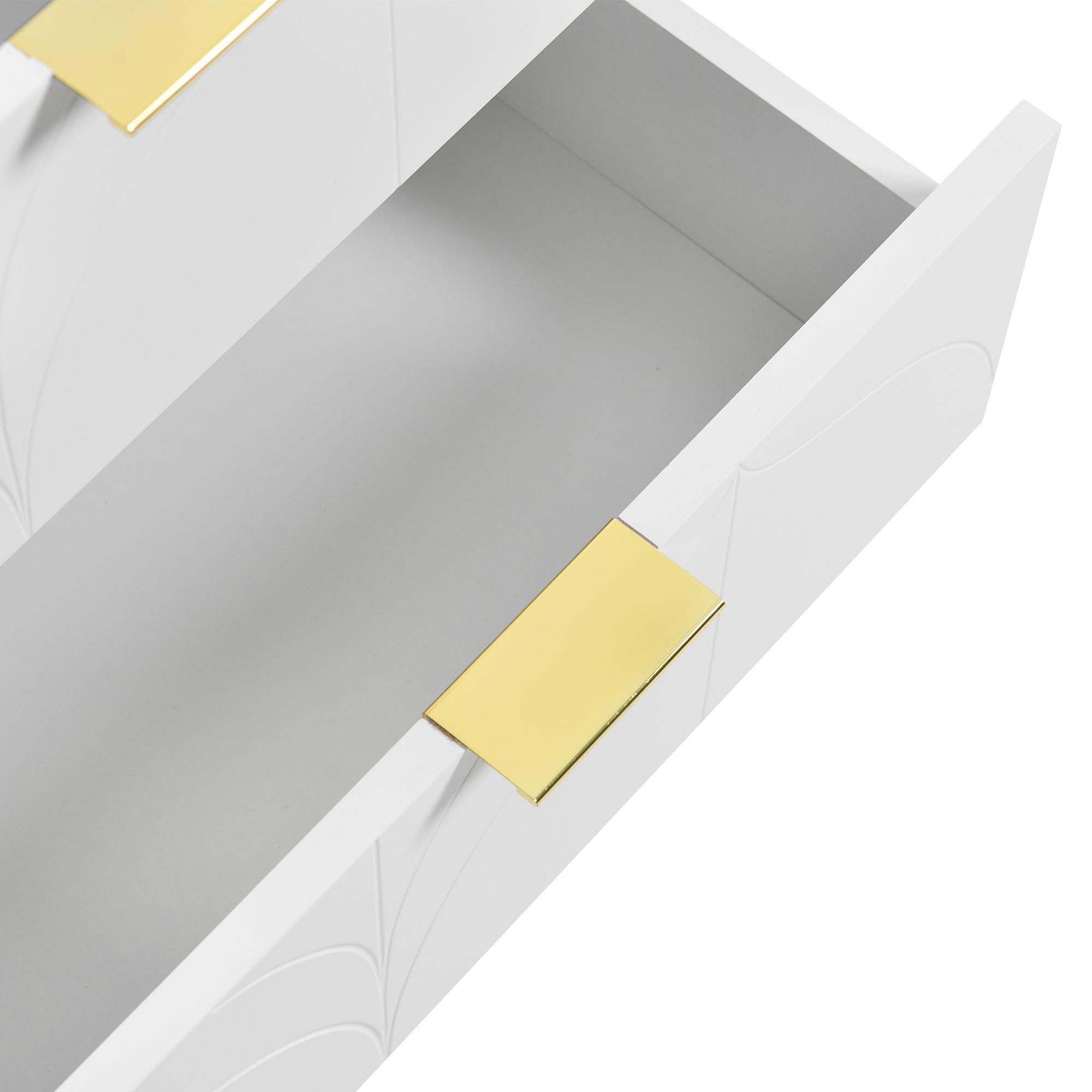 Juego de 2 Mesitas de Noche Modernas - Blanco con Detalles Dorados y Estampado Floral - 6