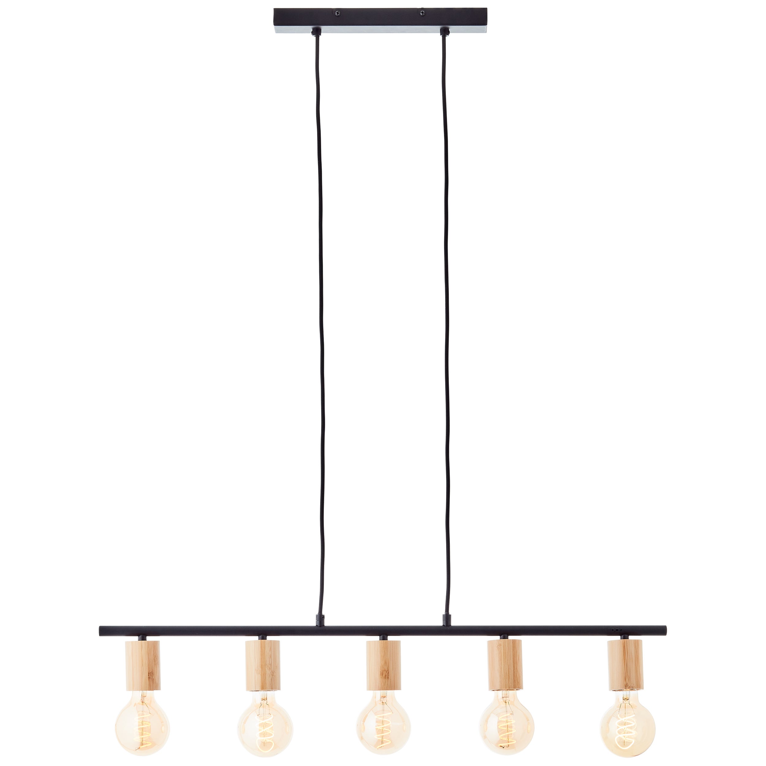Brilliant Lamp Kerry 5-lampowa lampa wisząca czarny/drewno brązowy aluminium 5x A60, E27, 40 W